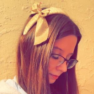 Chic gold headband with pink crystal bow, bling headband, satin ribbon hairband